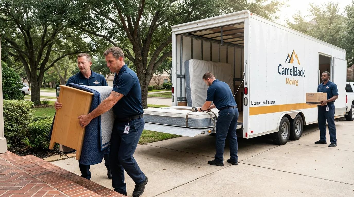 Crew loading residential truck for cross-state move from Russell, PA