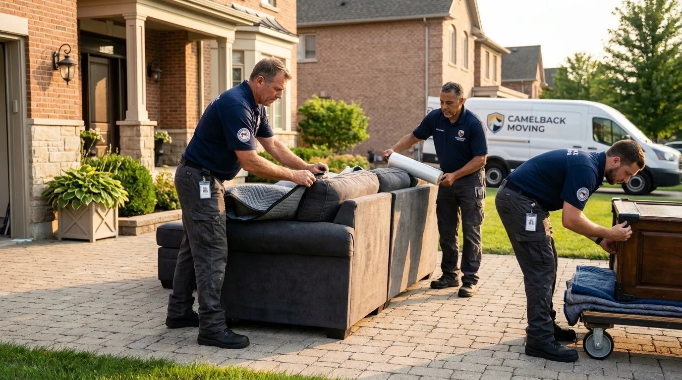 Large estate moving crew wrapping furniture in Russell, PA