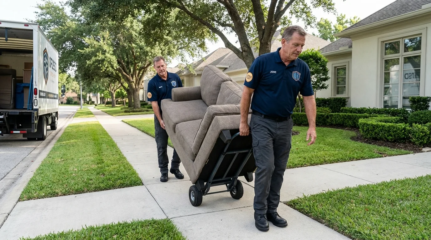 Local residential moving crew loading furniture in Russell, PA